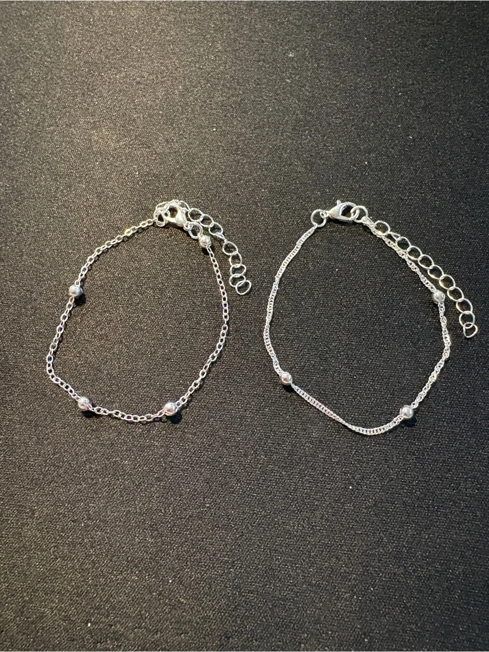 2 Delicate Silver-Tone Bead Chain Bracelets